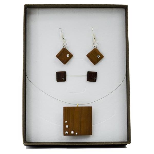 Set of jewels SQUARE with necklace and earrings - natural with cristal